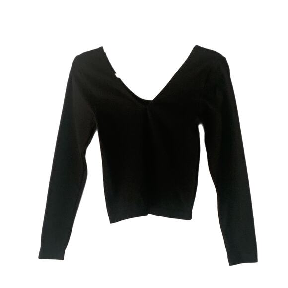 a new day Tops - A New Day Black V Neck Front & Back Stretch Knit LS Top Size Small